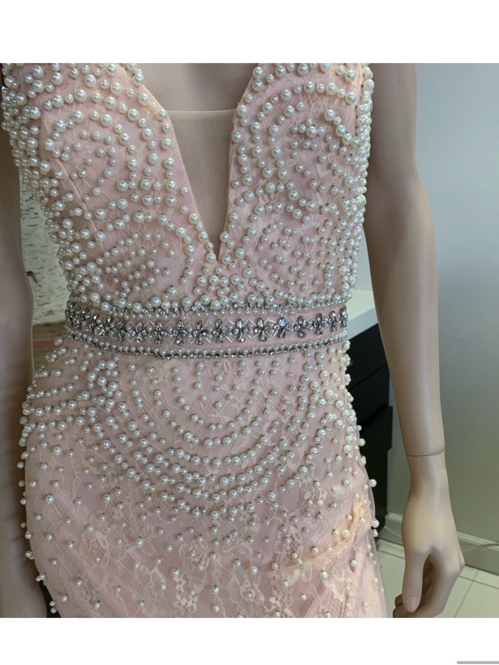 Mac Duggal Blush Pink Pearl & Crystal Embellished dress